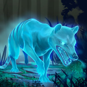 A blue-coloured 'ghostly' thylacine from Book of Extinction